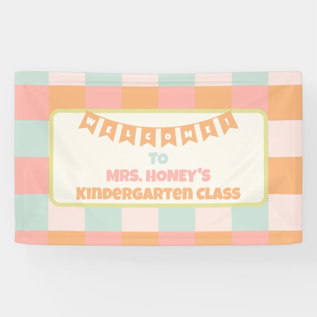 Lona De vuelta al aula escolar Maestra Groovy Retro (Horizontal)