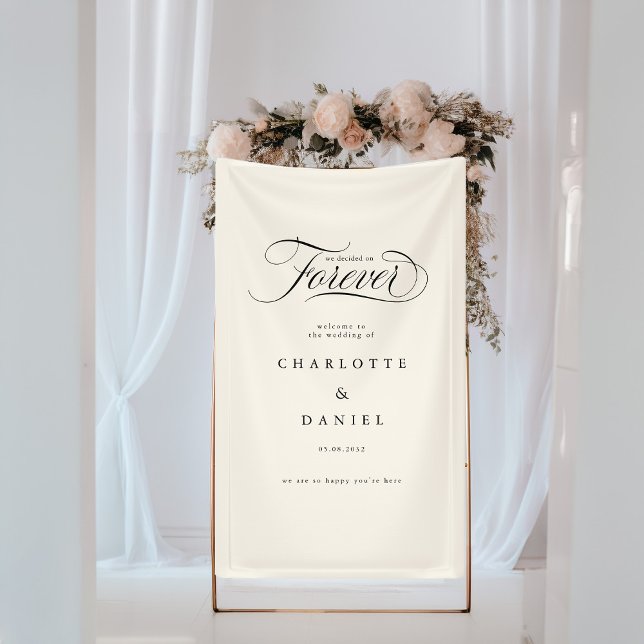 Lona ¡DECIDIMOS POR SIEMPRE! Banner elegante y Boda (WE DECIDED ON FOREVER! Elegant, Beige Wedding Banner with your name and date.)