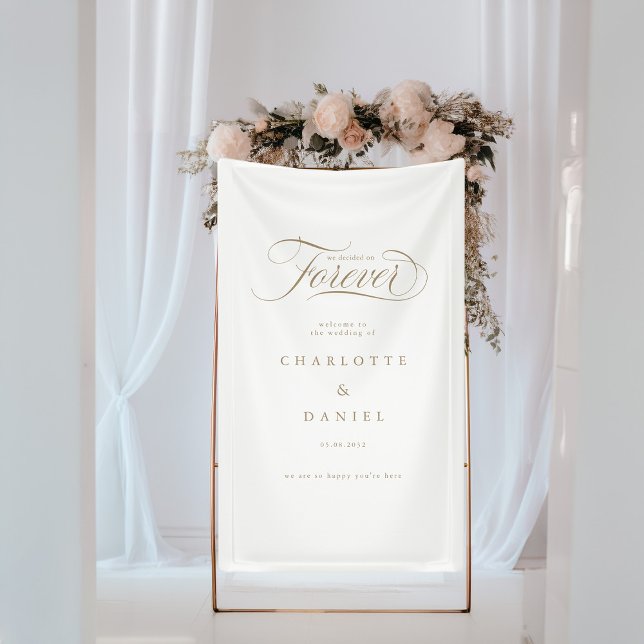 Lona ¡DECIDIMOS POR SIEMPRE! Banner elegante y Boda (WE DECIDED ON FOREVER! Elegant, White Wedding Banner with your name and date.)