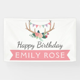 Lona Decoración de cumpleaños con cuernos de rosa y ban