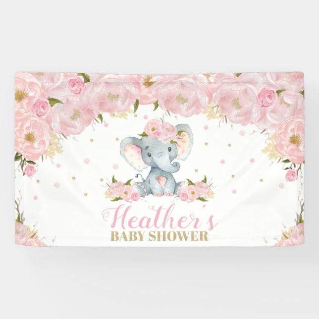 Lona Decoración de fondo de Rubor Floral Elephant Baby  (Horizontal)