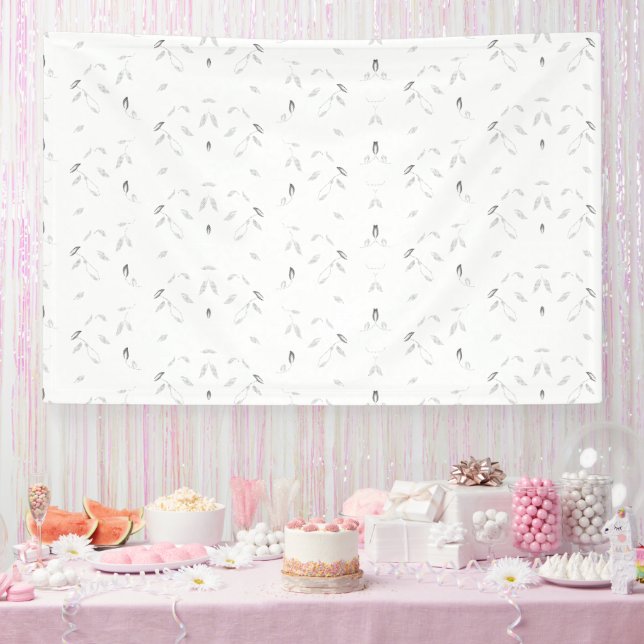 Lona Decoración de hojas blancas y grises (Fiesta)