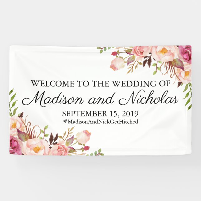 Lona Decoración Rústica Boda Floral Rosa (Horizontal)