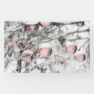 Lona Decoraciones navideñas antiguas en árboles nevados