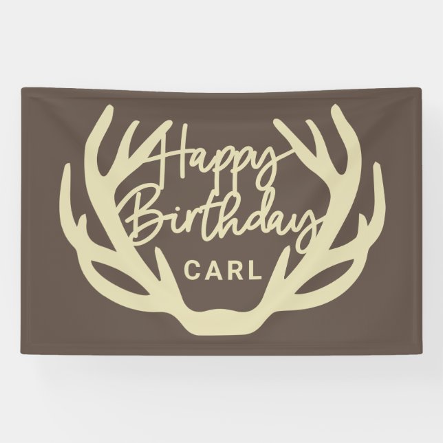 Lona Deer antlers Happy Birthday personalizado (Horizontal)