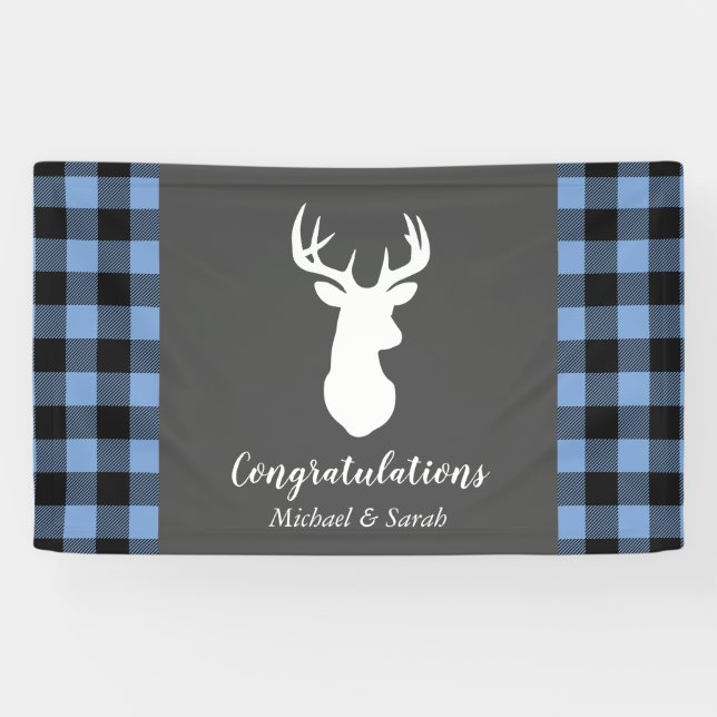 Lona Deer Hunding Lodge Baby Shower Antlers Boy Blue (Horizontal)