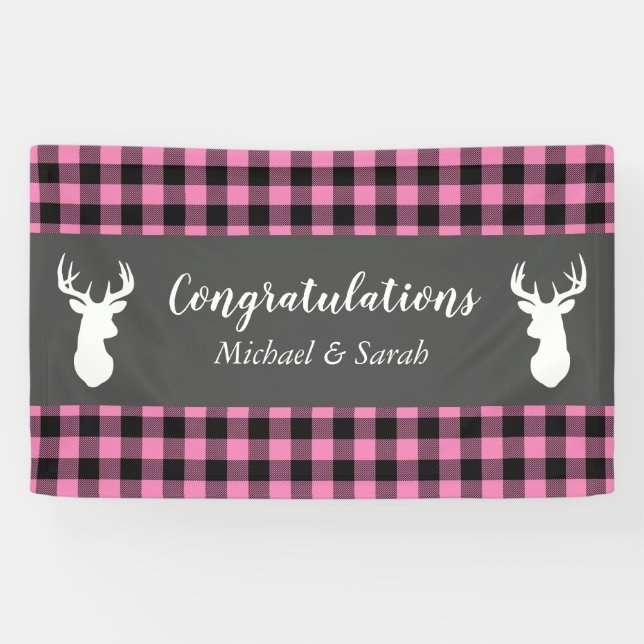 Lona Deer Hunting Lodge Baby Shower Antlers Chica Pink (Horizontal)