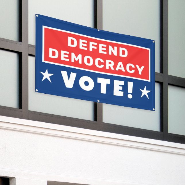 Lona ¡Defender el voto democrático! Banner (Edificio exterior)