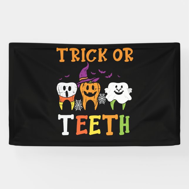 Lona Dentista Dental Dental Halloween Trick O Teeth (Horizontal)