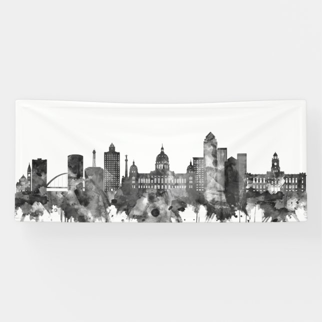 Lona Des Moines Iowa Skyline BW (Horizontal)