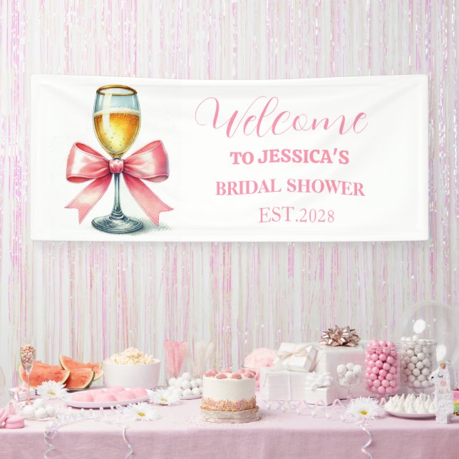Lona Desayuno de boda con prosecco y lazo rosa Coquette (Fiesta)
