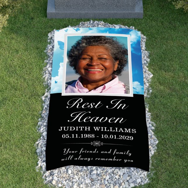 Lona Descanse En El Cielo Cielo Mariposas Tapa De La Tu (Rest In Heaven Sky Butterflies Grave Blanket Cover Banner
)
