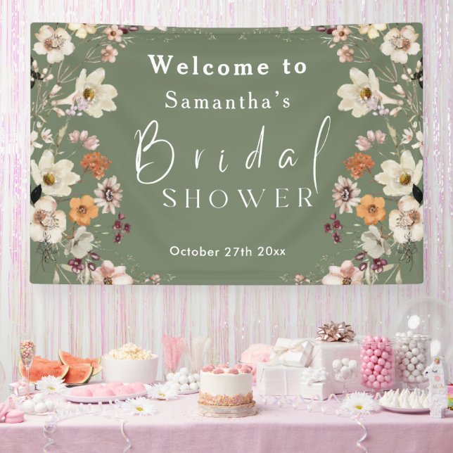 Lona Despedida de soltera boho rústica con flores silve (Fiesta)