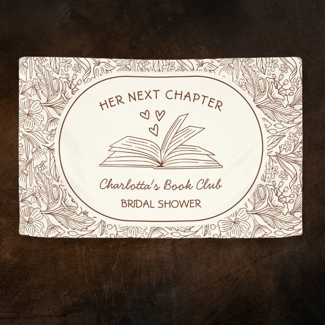 Lona Despedida de Soltera Café Literario Siguiente Capí (Next Chapter Book Club Brown Bridal Shower Banner)