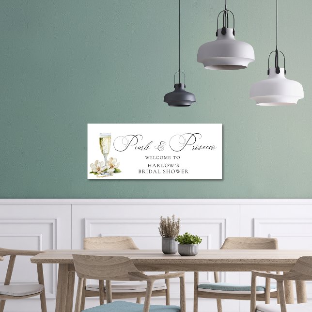 Lona Despedida de Soltera con Perlas en Acuarela y Pros (Pearls and Prosecco Bridal Shower Banner)