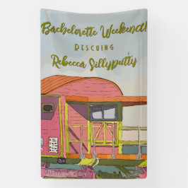 Lona Despedida de soltera con torre de salvavidas rosa