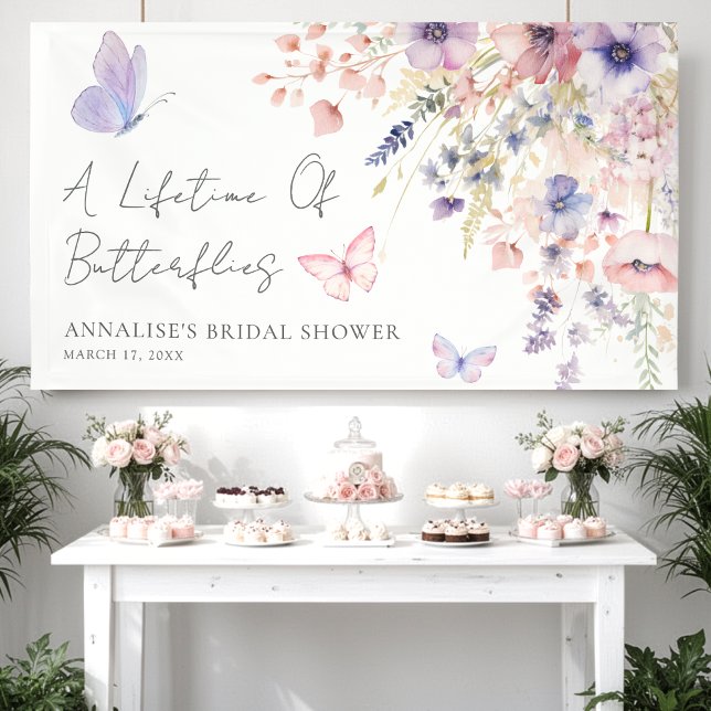 Lona Despedida de Soltera de Flor Silvestre de Mariposa (Butterfly Wildflower Bridal Shower Banner)