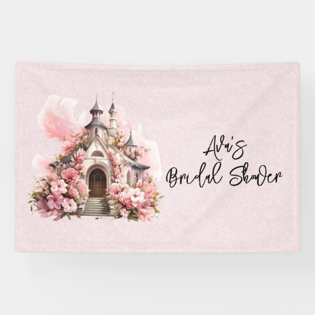 Lona Despedida de soltera de iglesia con acuarela rosa (Horizontal)