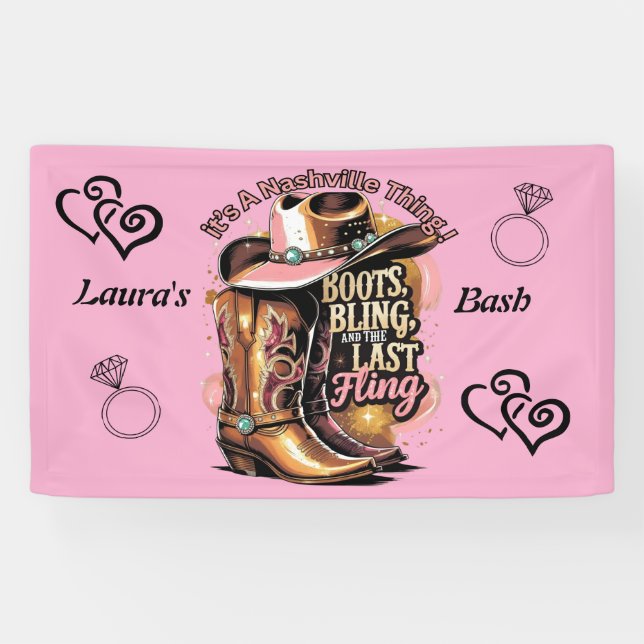 Lona Despedida de soltera en Nashville - Botas y brillo (Horizontal)