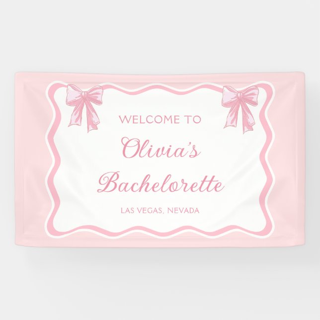 Lona Despedida de Soltera Pink Bow Shes Tying the Knot (Horizontal)
