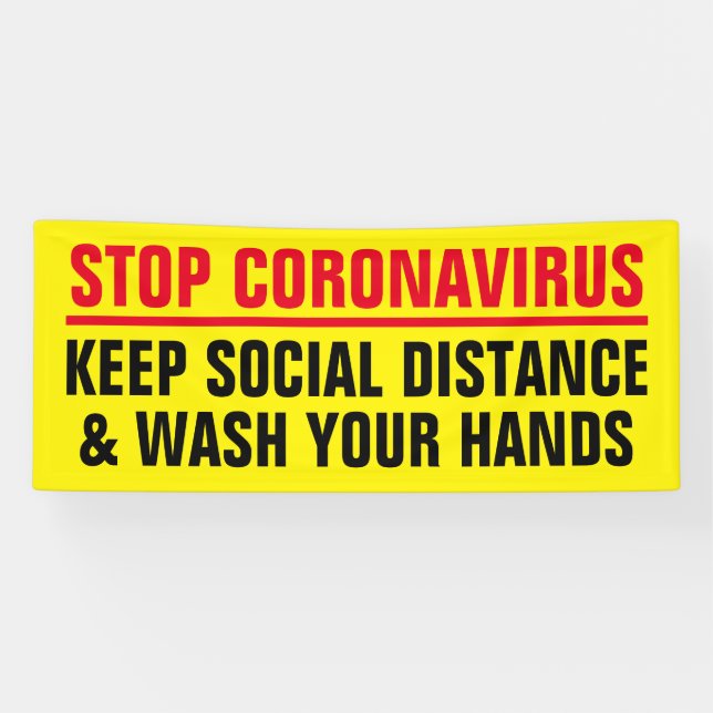 Lona Detener el signo del cartel Corona Virus Covid 19 (Horizontal)