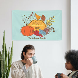 Lona Día de Acción de Gracias Familiar con Calabaza Azu
