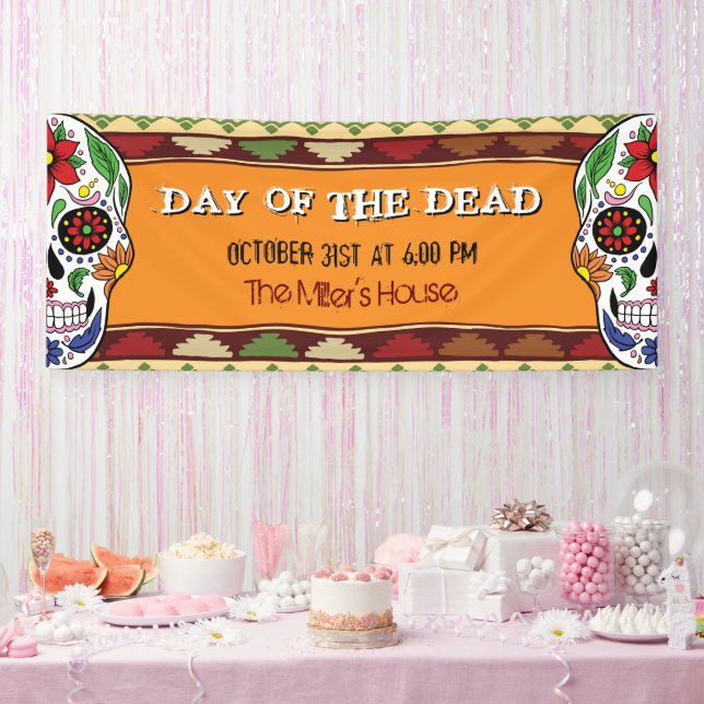 Lona Día de Halloween en México del Cráneo de Azúcar Mu (Fiesta)