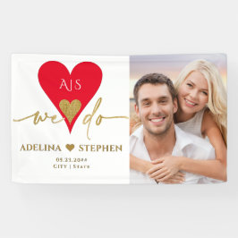 Lona Día de la Boda Elegante Corazón Mínimo Oro Rojo Fo