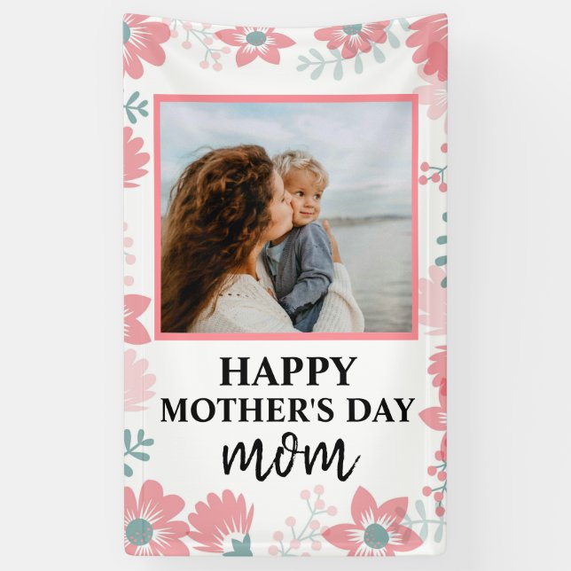 Lona Día de la Madre personalizado floral roja mujeres  (Vertical)