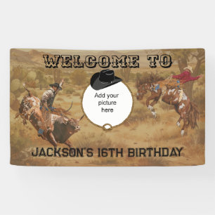 Lona Día de nacimiento de Wild West Rodeo Roundup