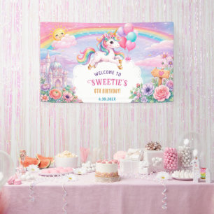 Lona Día Mágico Cumpleaños Unicornio y Arcoíris