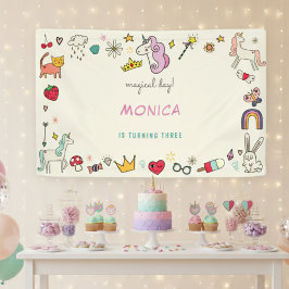 Lona Día mágico gatos conejos unicornios niños cumpleañ