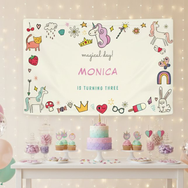 Lona Día mágico gatos conejos unicornios niños cumpleañ (Subido por el creador)