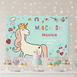 Lona Día mágico lindo personalizado unicornio cumpleaño