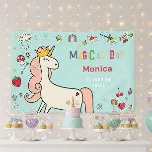 Lona Día mágico lindo personalizado unicornio cumpleaño
