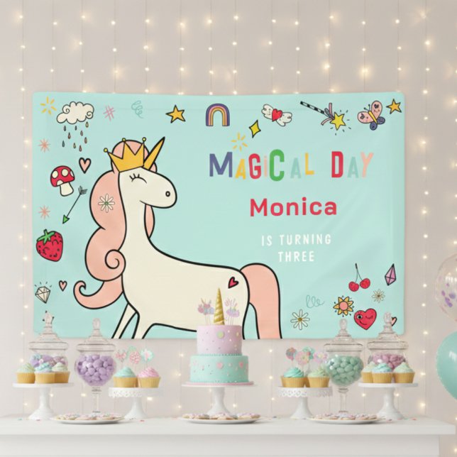 Lona Día mágico lindo personalizado unicornio cumpleaño (Subido por el creador)