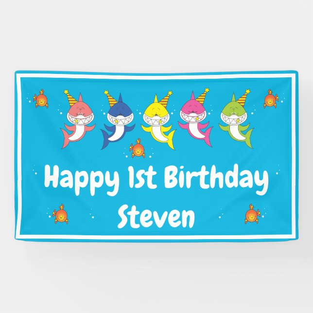 Lona Dibujo animado lindo de la familia del tiburón (Horizontal)