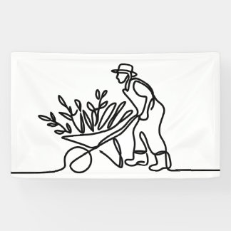 Lona dibujo de línea de un agricultor o jardinero