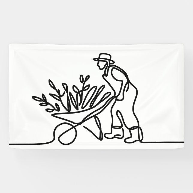Lona dibujo de línea de un agricultor o jardinero (Horizontal)