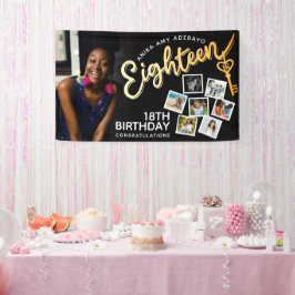 Lona Dieciocho fotos de oro 18º cumpleaños sobre negro