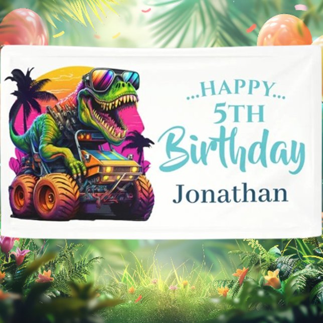 Lona Dino Jurassic Jungle kids Cumpleaños Blue (Dino Jurassic Jungle kids Birthday Blue Banner)