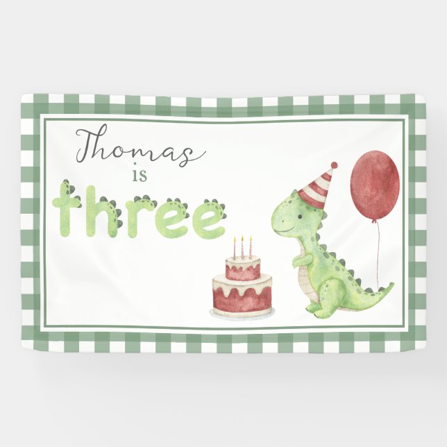 Lona Dinosaur a la acuarela Cumpleaños 3 Bienvenida (Horizontal)