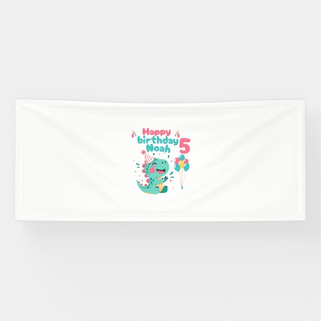 Lona Dinosaur Happy Birthday Boy Banner Editable (Horizontal)