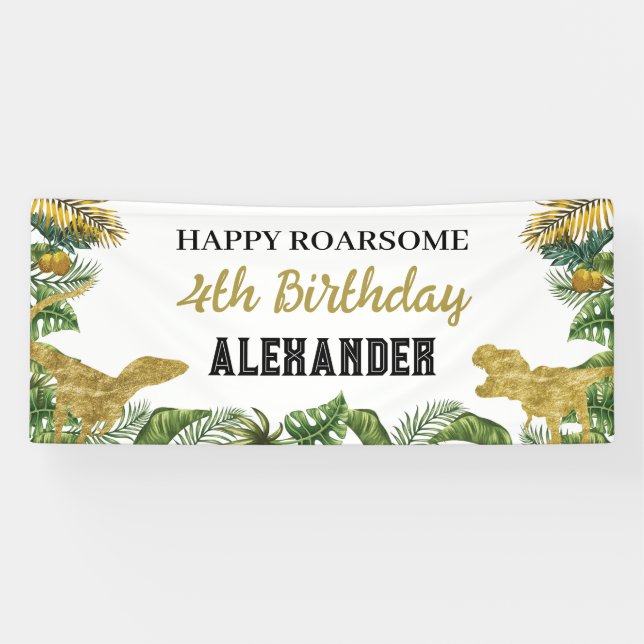 Lona Dinosaurio Birday Gold Roarsome (Horizontal)