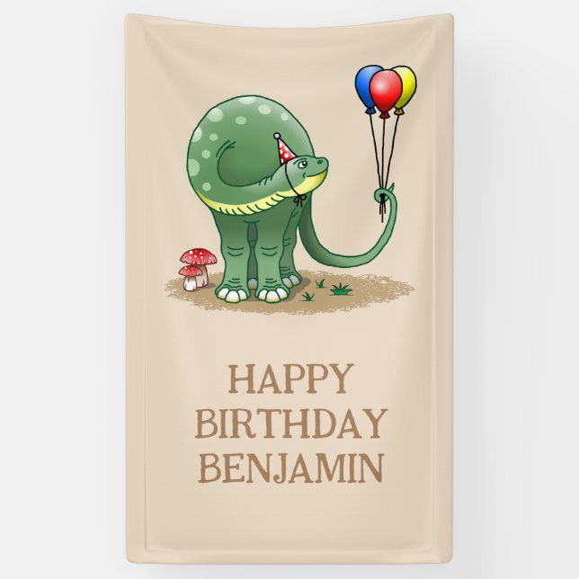 Lona Dinosaurio con globos Cumpleaños (Vertical)
