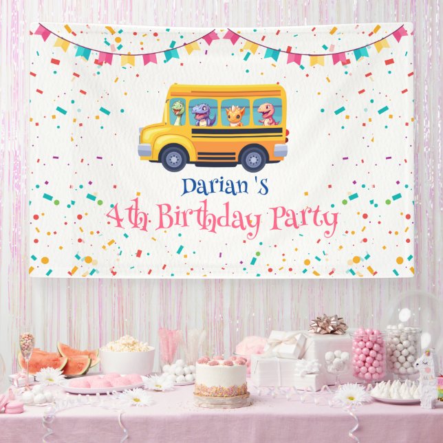 Lona Dinosaurio divertido de vuelta a la tarta de autob (Fiesta)