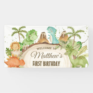 Lona Dinosaurios amigables y dulces Bebés de cumpleaños