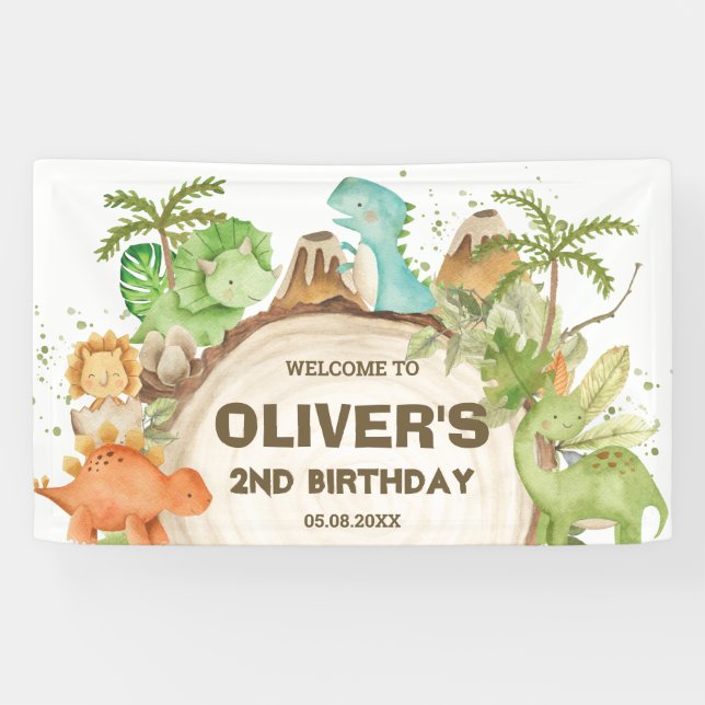 Lona Dinosaurios Cute Birthday Baby Shower fondo (Horizontal)