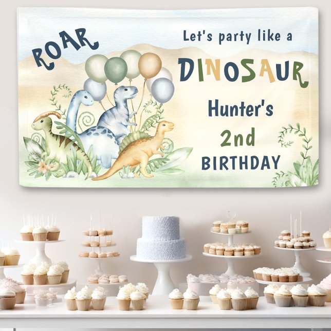 Lona Dinosaurios Green Blue Pastel Boy Cumpleaños (Dinosaur Green Blue Pastel Boy Birthday Banner)