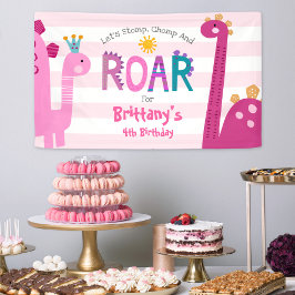 Lona Dinosaurios rosados lindo Chomp Roar Chica cumplea